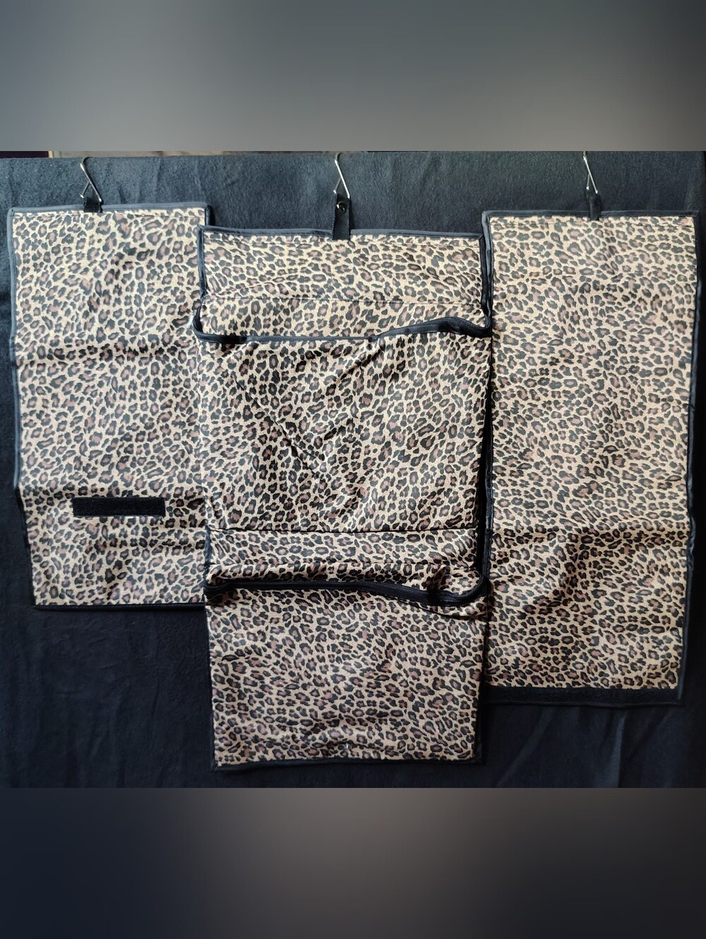 QVC Leopard Print Hanging Makeup Organizer in Tan and Black Trim